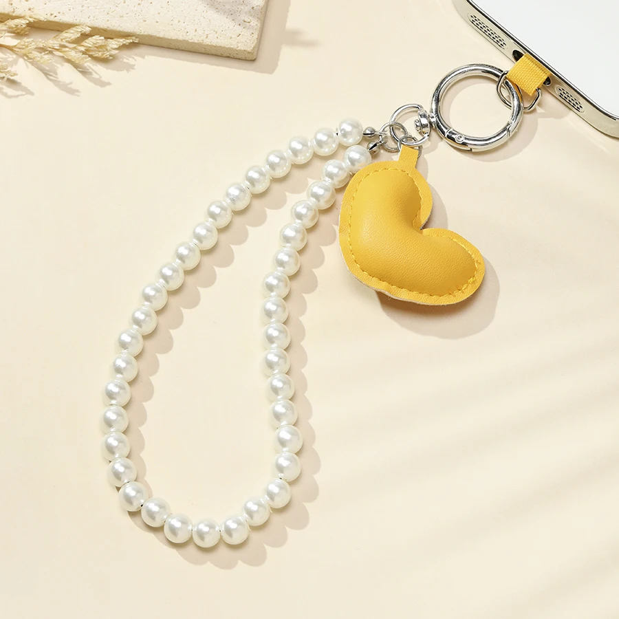 Fashion Economical Women Anti Drop Phone Lanyard Keychain Imitation Pearl 4 Color Options Bag Pendant Charm Decoration Key Ring