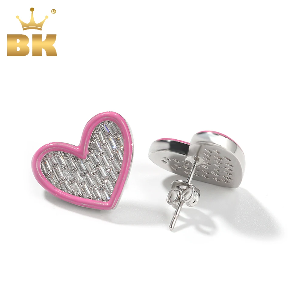 

THE BLING KING Baguettecz Heart Earrings Pink Green Blue Oil Earrings Iced Out Fashion Luxury Jewelry Best Gift For Women