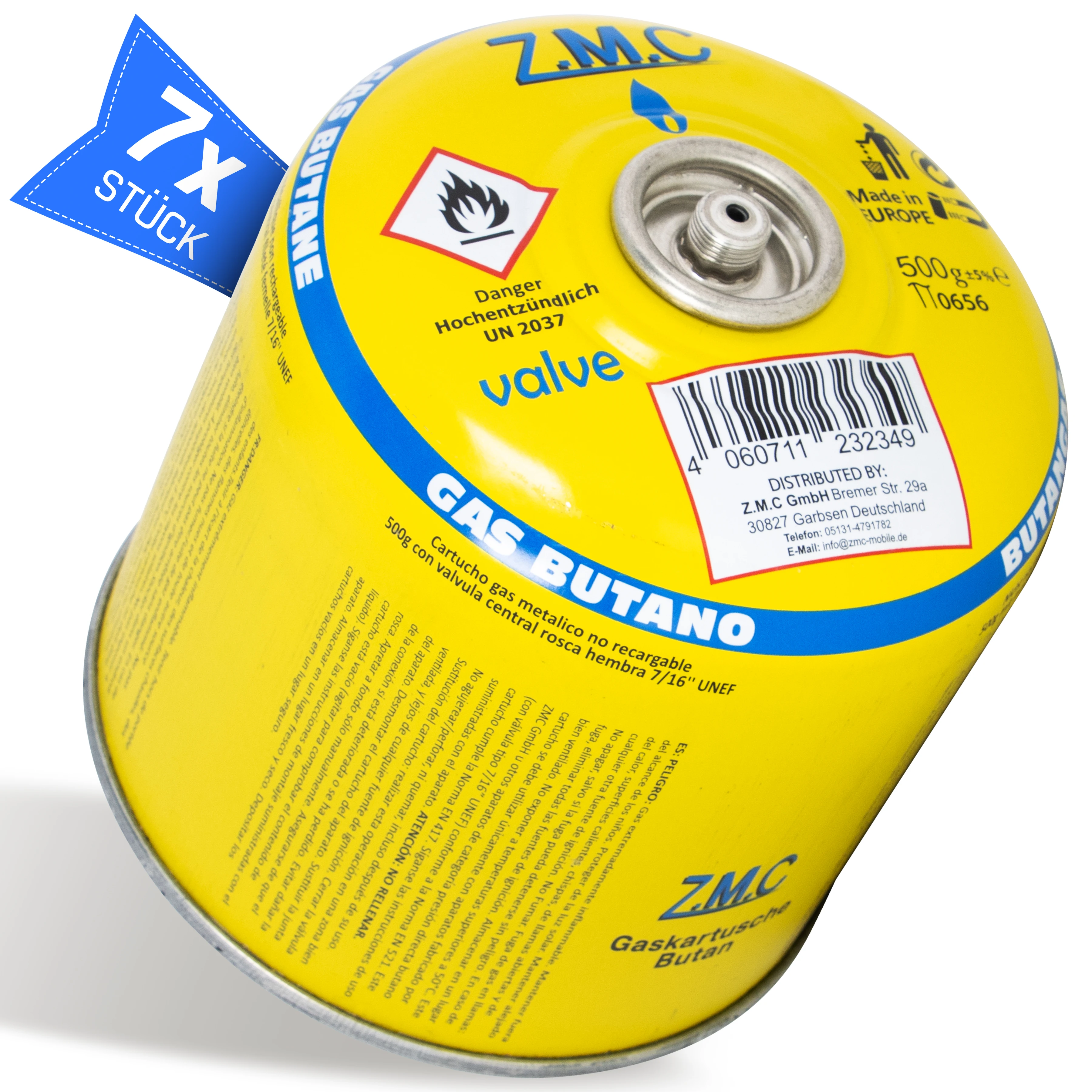 Z.M.C Gaspatroon 500g Propaan/Butaan 80/20 1X - 13X | En417 Schroefpatroon 7/16" Euro-schroefdraad, 990ml - voor gasgrills, Weber en campingkachels