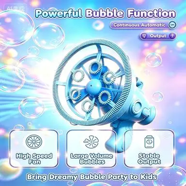 Bubble in Bubble Machine for Kids, Submarine Automatic Bubble Gun Toy, 2 in 1 Bubble Maker & Mini Fan, One Press Bubble Blower with Bubble Solution for Party Outdoor