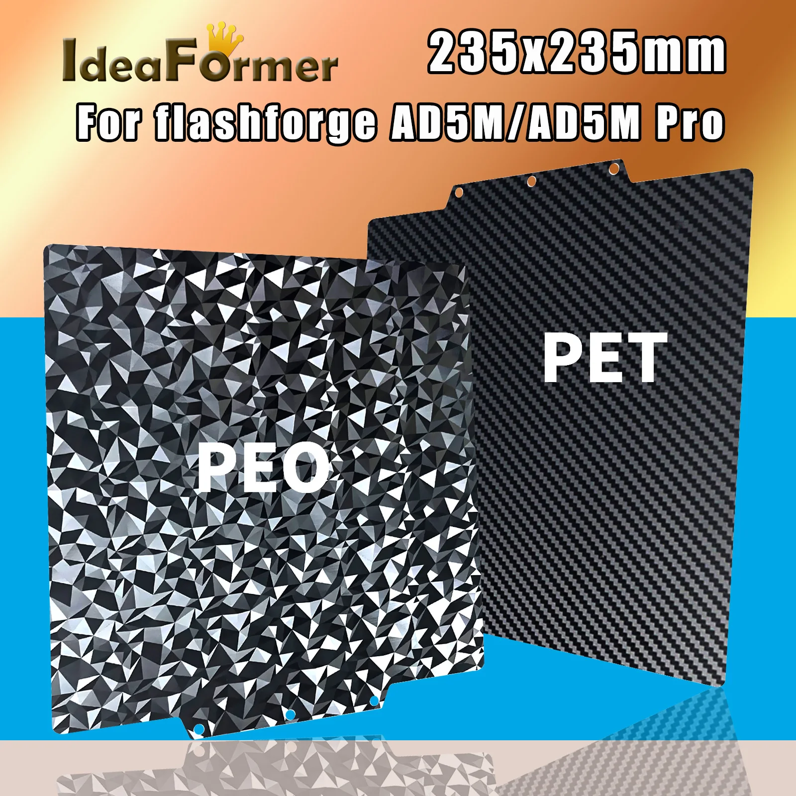 

PEO PET Sheet For flashforge Build Plate Flexible Removable Heated Bed for FLASHFORGE Adventurer 5M Adventurer 5M Pro 235x235mm