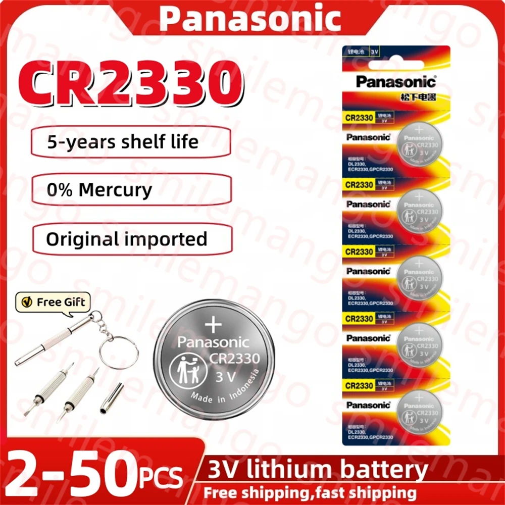 Panasonic 2-50PCS CR2330 3V Button Cell Battery BR2330 ECR2330 2330 Car Remote Control LED Flash Card Installed Coin Batteries