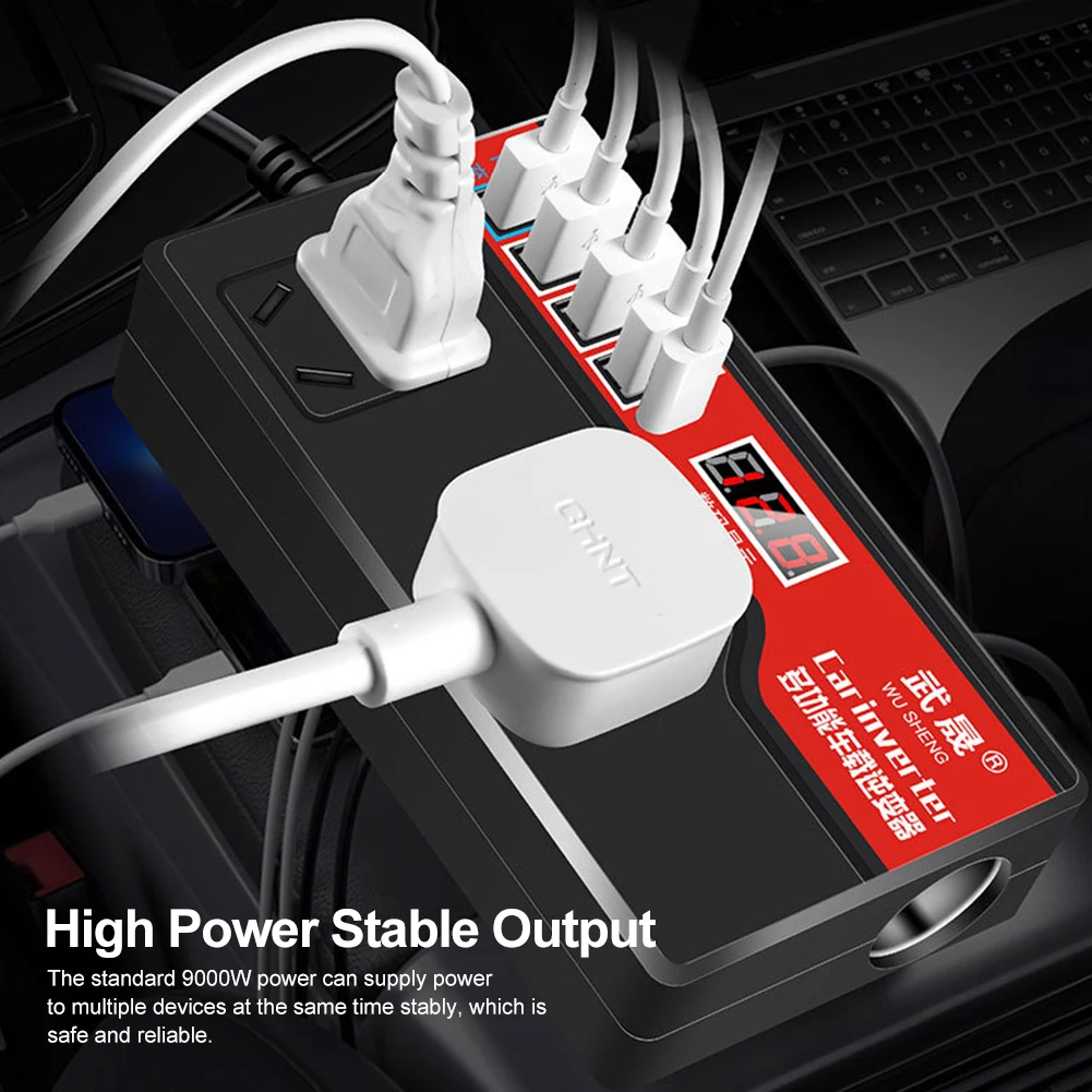 Car Power Inverter DC 12V/24V to AC 220V Auto Power Converter 2000W with 4 USB Ports Socket Digital Display Car Power Adapters