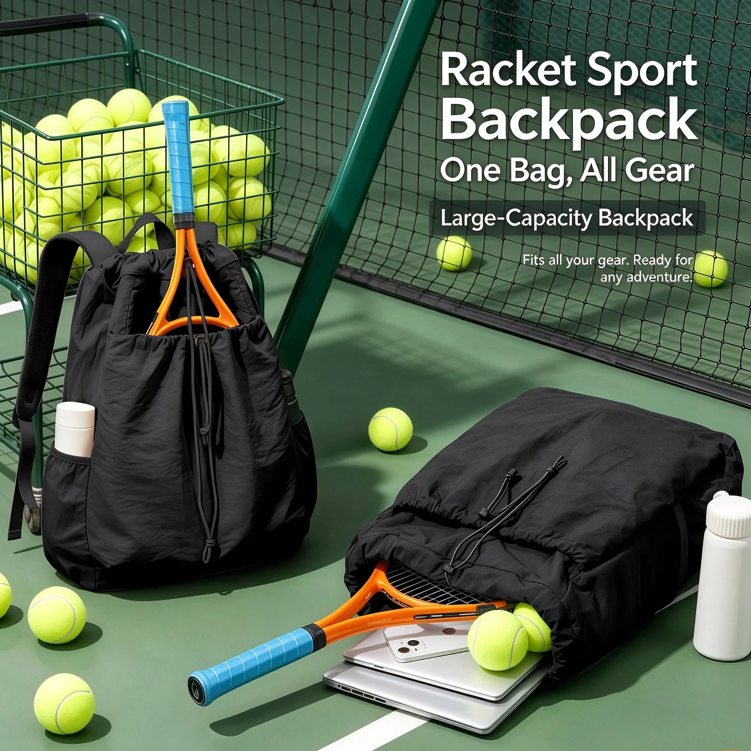 Tennis Racket Bag Sports Pickleball Sling Bag Backpack for Gear and Equipment, Waterproof Sport Backpack Holds Paddles Backpack