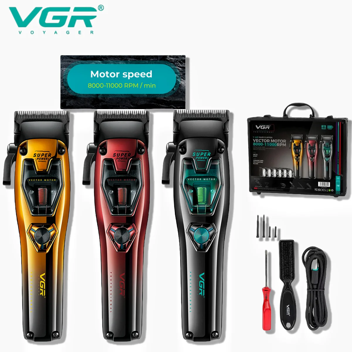

VGR Hair Clippers Professional Haircut Machine 11000 RPM Hair Clipper Vector Motor Trimmer Adjustable Barber Hair Clippers V-668