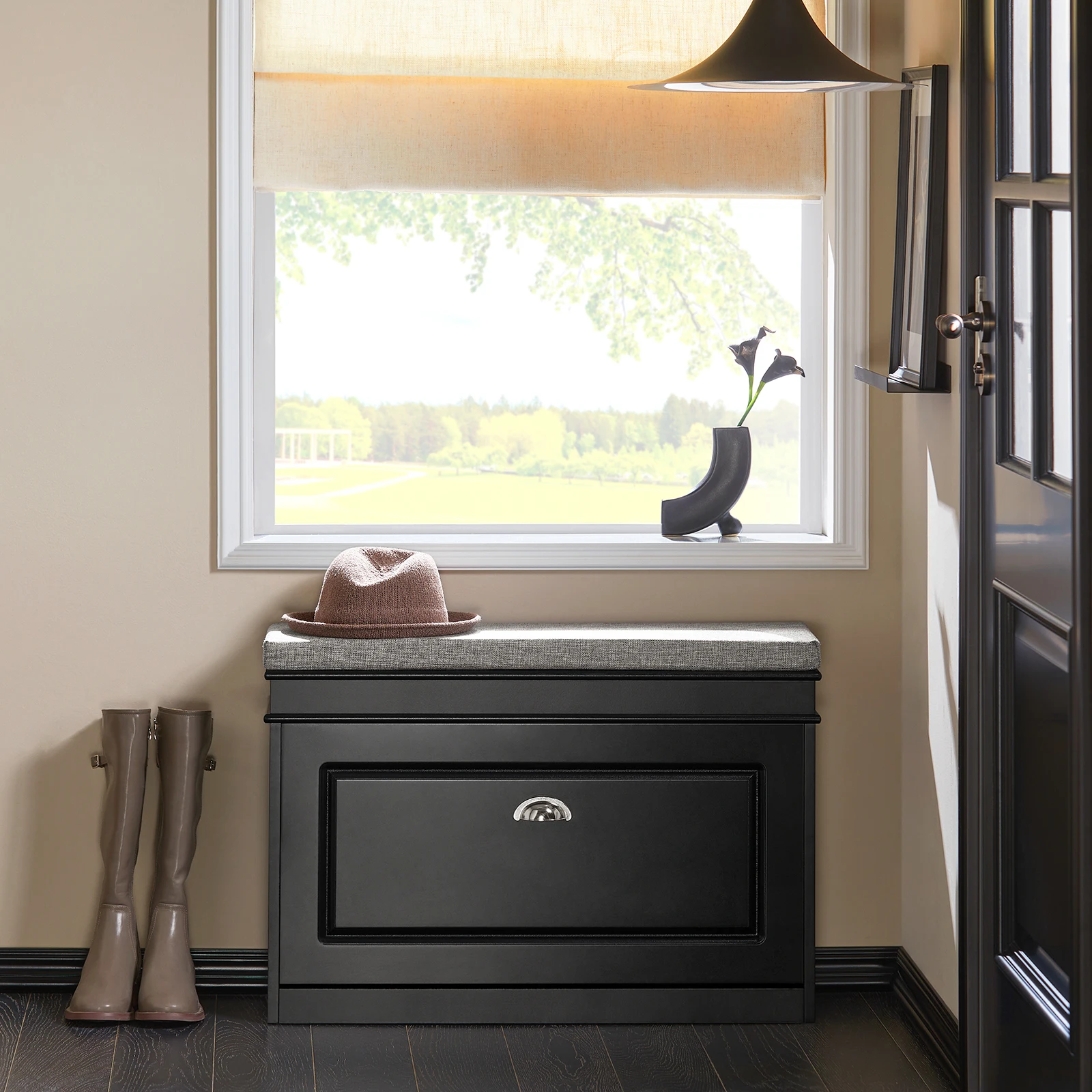 SoBuy FSR82-L Scarpiera Scarpiera con patta Panca per scarpe con cuscino del sedile cassettiera per scarpe Panca BHT ca. 75x51x24 cm