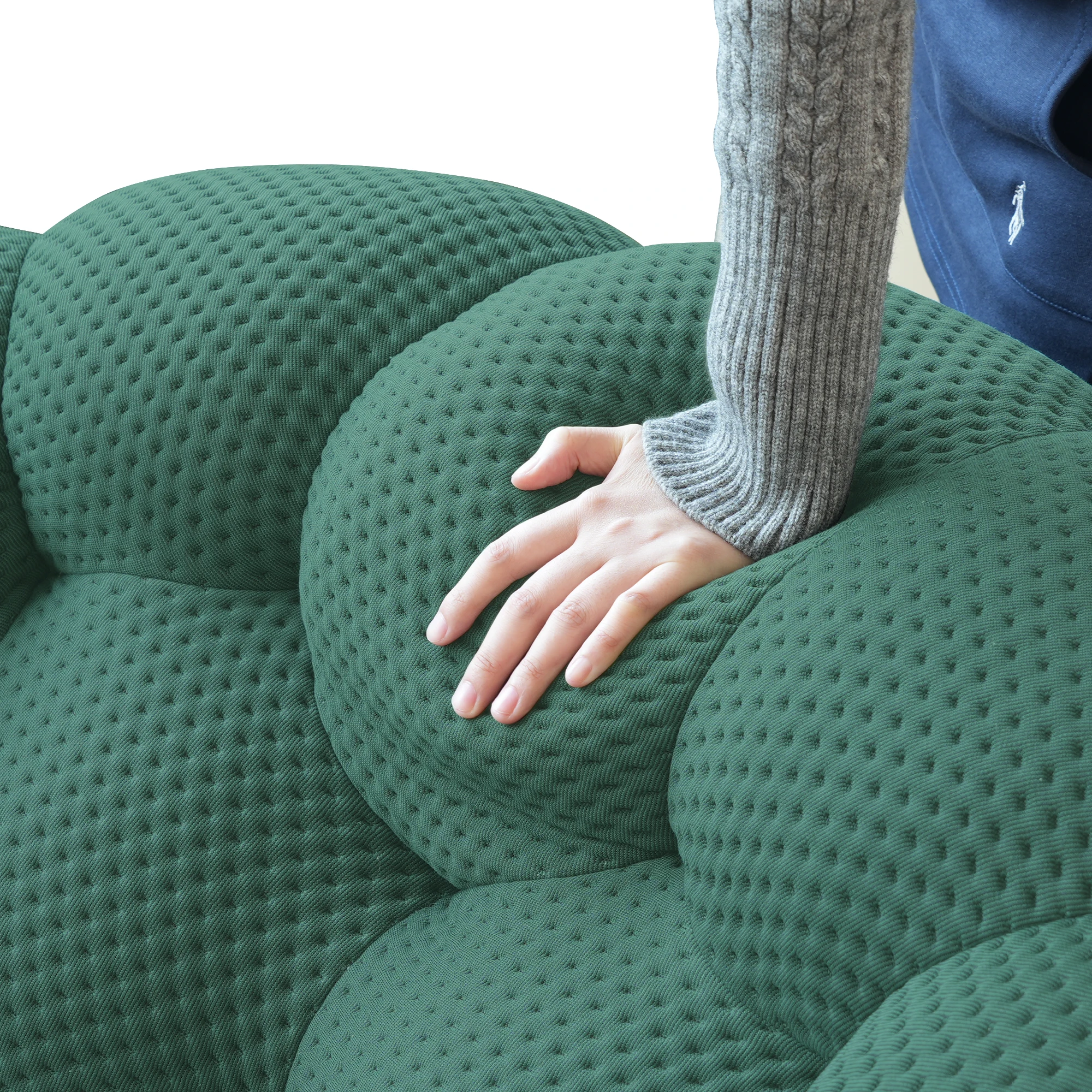 98.43'' Comfortable Curved Couch 3D Honeycomb Shape Mesh Fabric Bean Bag Sofa for Living Room Apartment Small Space - 3 Seater image 5