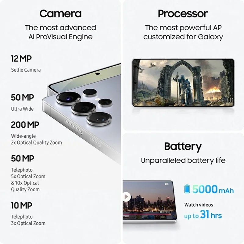 هاتف Samsung Galaxy S25 Ultra 5G الذكي Snapdragon 8 Elite 200MP Quad AI كاميرا 6.9 بوصة 120 هرتز ديناميكي LTPO AMOLED 2X Display