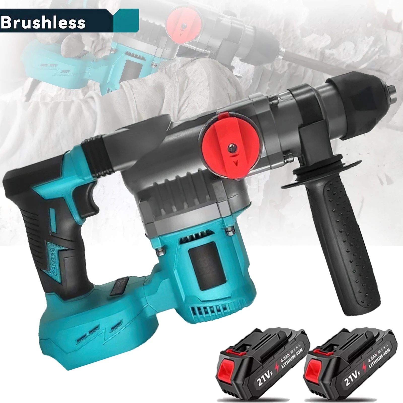 Perceuse à percussion électrique sans balais 2200W, 2 modes sans fil 360 °   Outils électriques de sélection électrique de marteau rotatif pour la batterie Makita 21V