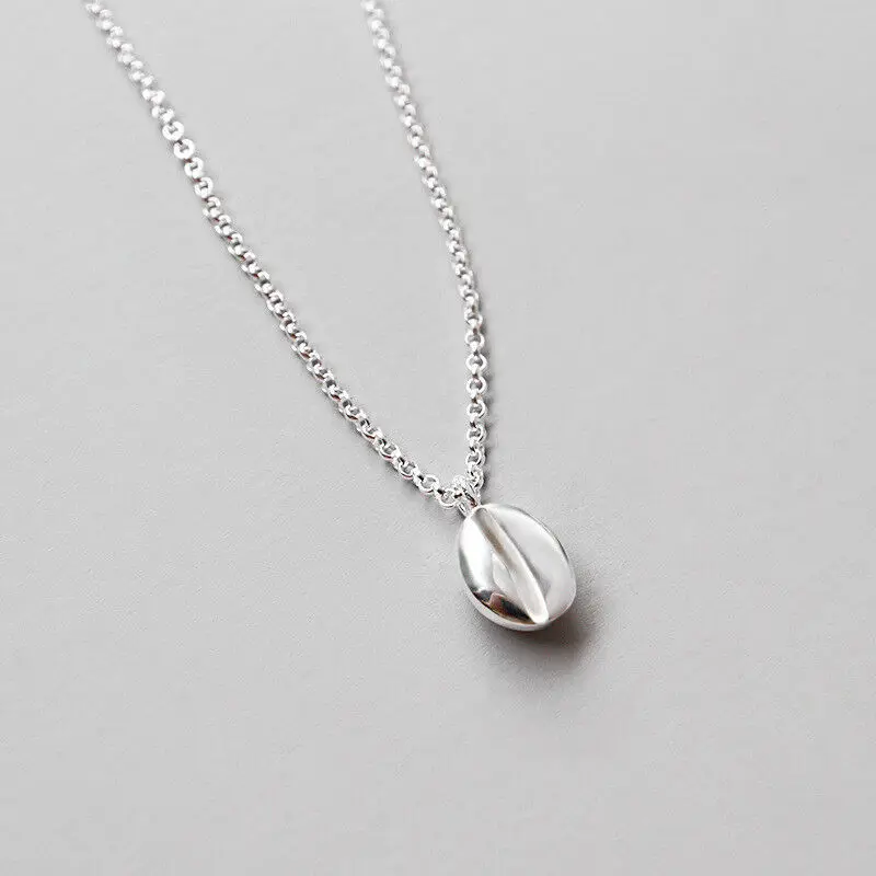 Woman Genuine S925 Sterling Silver Coffee Bean Pendant Necklace Chain Coffee bean necklace available in s925 sterling silver