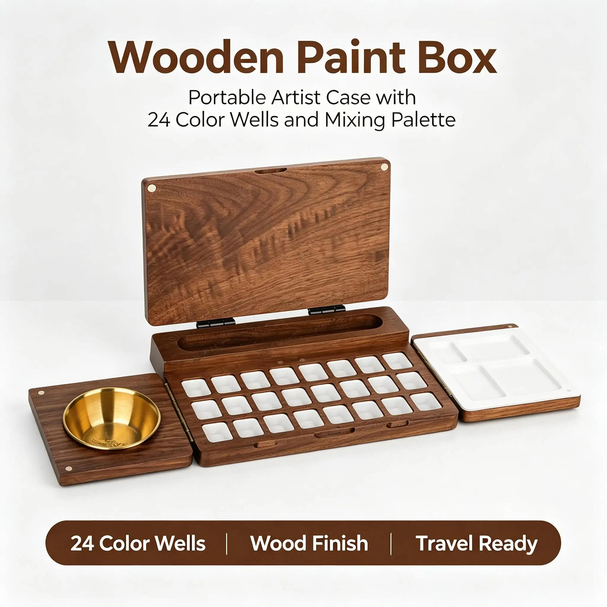 Wooden Watercolor Palette Pigment Box College Student Portable Multi-function Sketching Travel Drawing Art Supplies