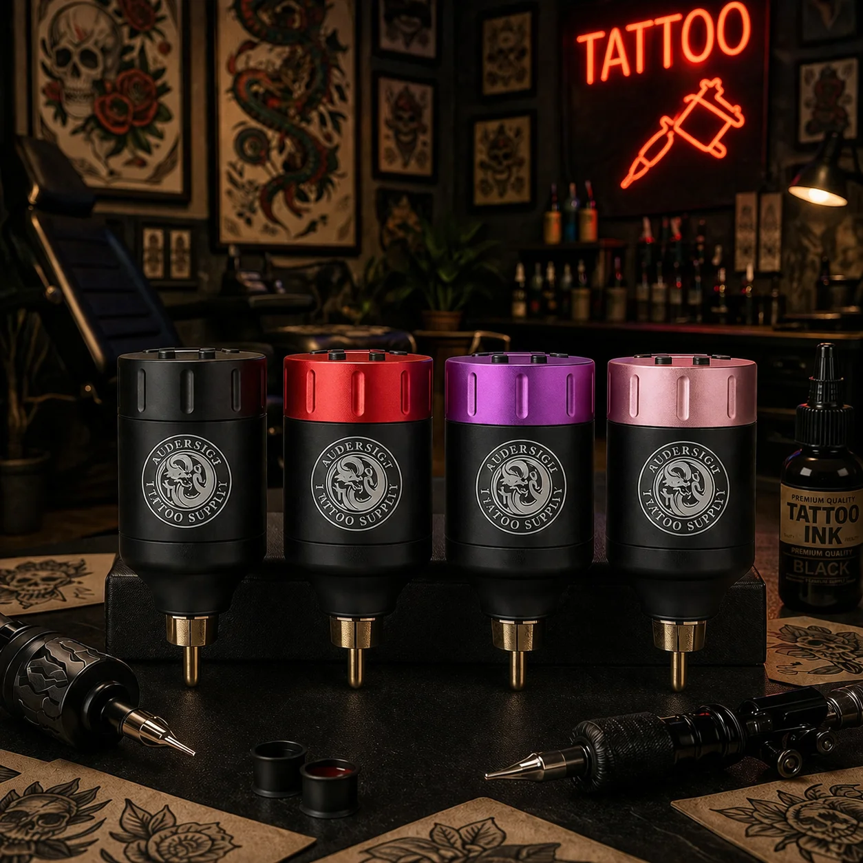 

Audersigt Tattoo Pen with Adjustable Stroke Tattoo Pen FM Cut Line and Fog Body Art Tattoo Machine