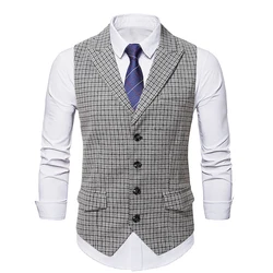 New Men's Plaid Suit Vest Business Casual Wedding Waistcoat Slim Fit Sleeveless Offcie Single Breasted Suit Vests Man