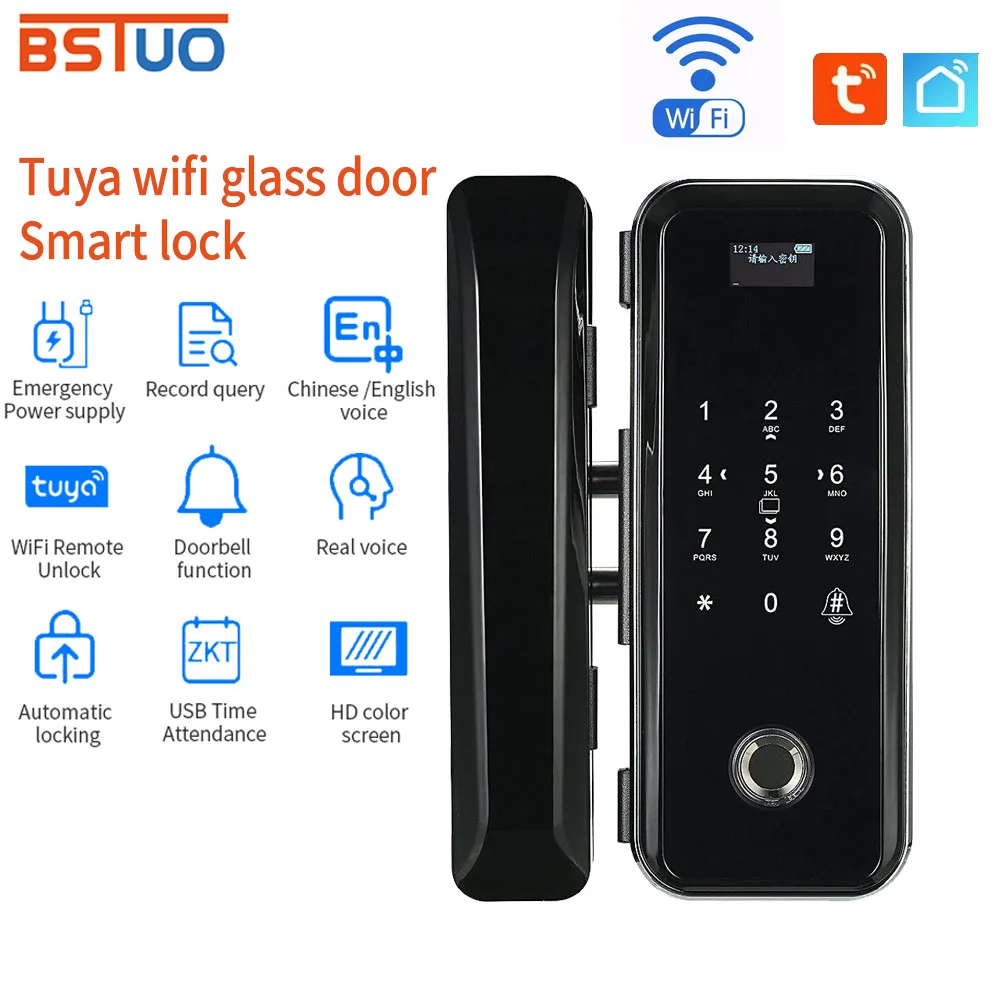 

Smart Fingerprint Wifi Control Detadbolt Digital Door Lock with Tuya Mobile App Glass Door Lock Alexa