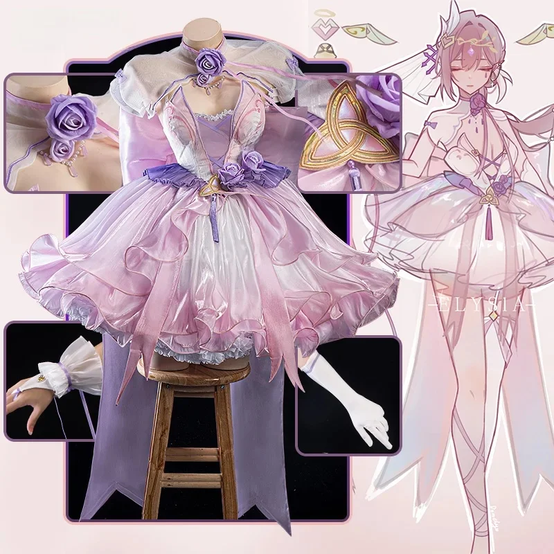 LAATSTE BATCH UWOWO Elysia Cosplay Game Honkai Impact 3: Elysia Fanart 'Luminous Sands' Jurk Cosplay Cos Met Strik Halloween Cos - afbeelding 2