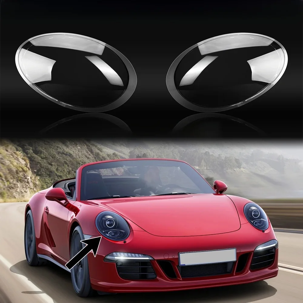 Dla Porsche 911 991 2012-2018 Osłona reflektora Przezroczysty klosz reflektora Maska soczewki pleksi Czarna krawędź — zdjęcie 2