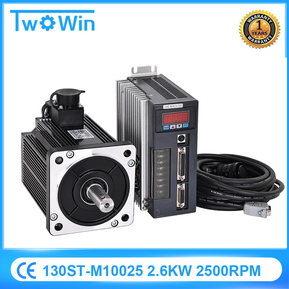 2600W 130ST-M10025 220V AC Servo Motor Kit 2.6KW 2500RPM 10N.m Single-Phase AC Servo System Permanent Magnet Driver AASD-30A