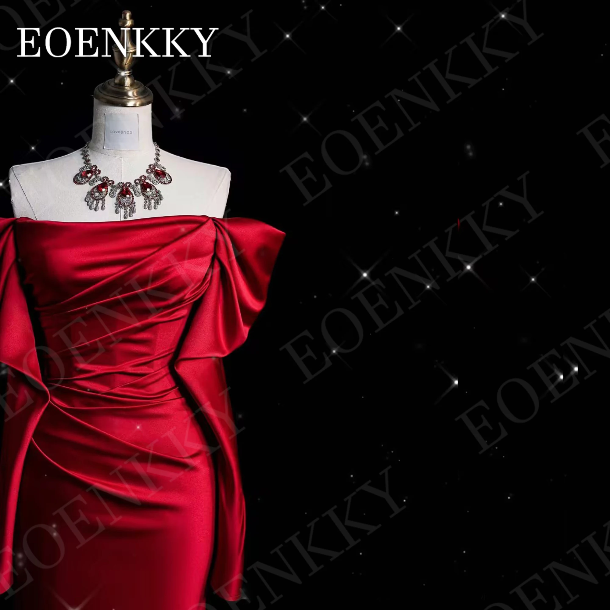 Long Sleeve Evening Dress Romantic Off Shoulder Satin Mermaid Celebrity Dress Party Sweep Train Burgundy Woman vestidos de noche