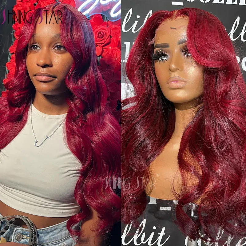 99J Burgundy 13X4 Lace Front Wig Body Wave Colored Transparent Lace Wig Hd Lace Frontal Wig Curly Human Hair Wigs Red Wig Remy