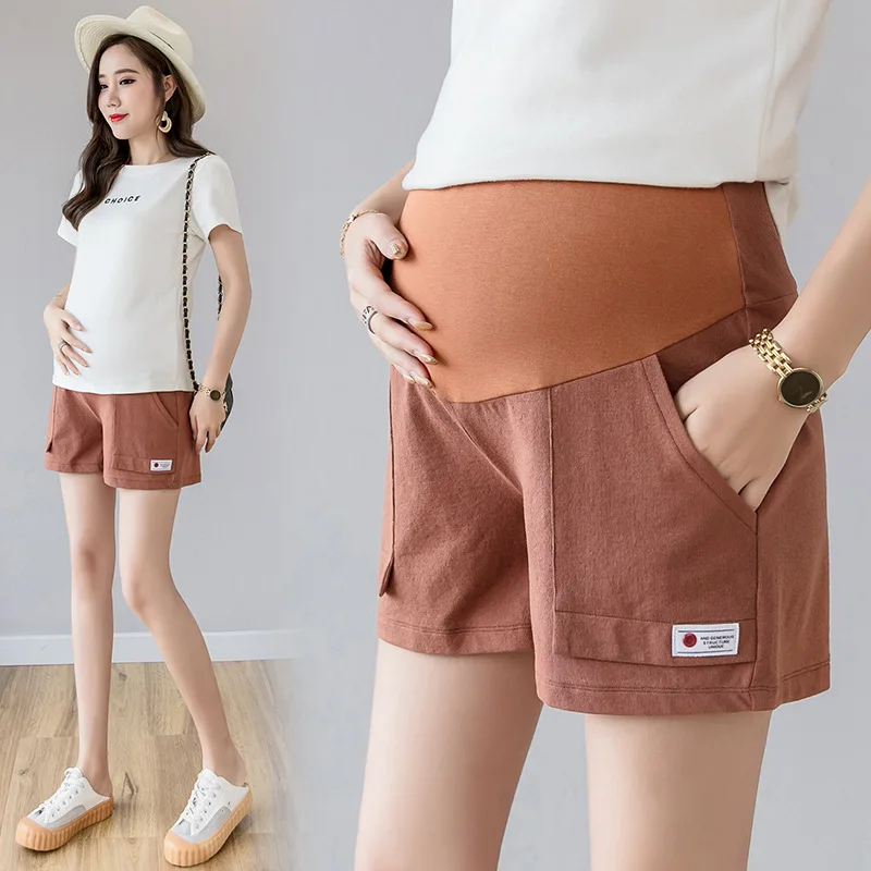 

Summer Pregnant Women Cotton Shorts Knee-length Plus Size Loose Maternity Belly Pants Wide Leg Casual Sport Pregnancy Trousers