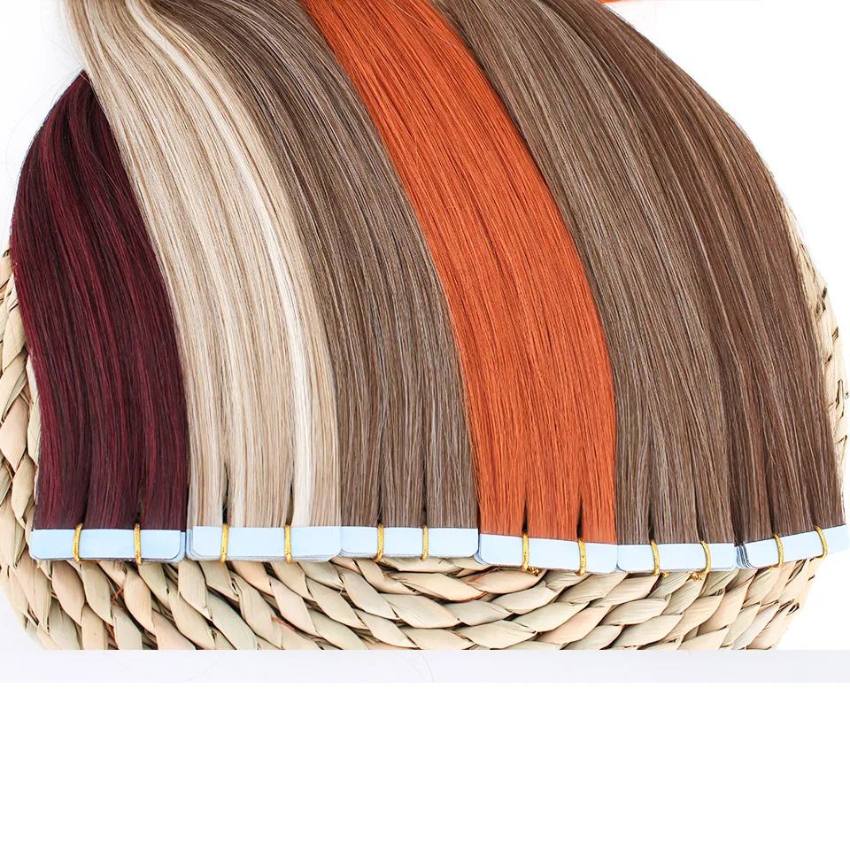 

Blonde Tape In Bio Synthetic Hair Extensions 20pcs 24inch 25gram Heat Resistant Fiber Straight Seamless PU Skin Weft Tape Ins
