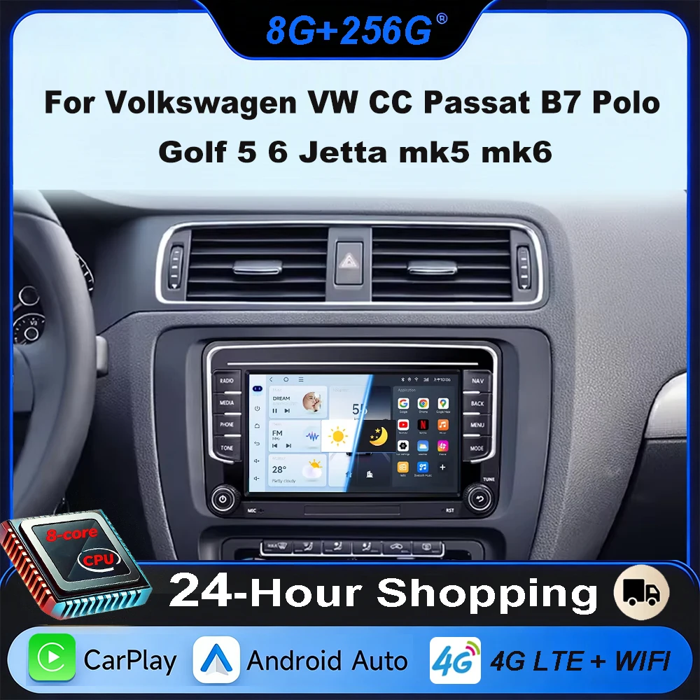 

7" Android Auto Car Player Carplay WIFI GRS For Volkswagen VW CC Passat B7 Polo Golf 5 6 Jetta mk5 mk6 No 2din DVD QLED Screen
