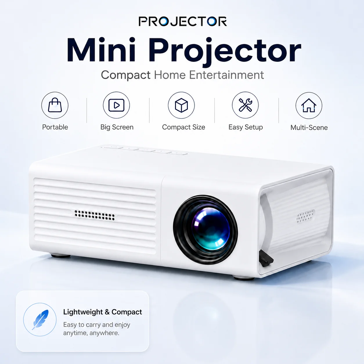 Mini-Smart-Projektor mit eingebautem Top-Lautsprecher, langlebiger LED-Lampe, flexibler Platzierung, Großbildprojektion, einfacher Telefonverbindung