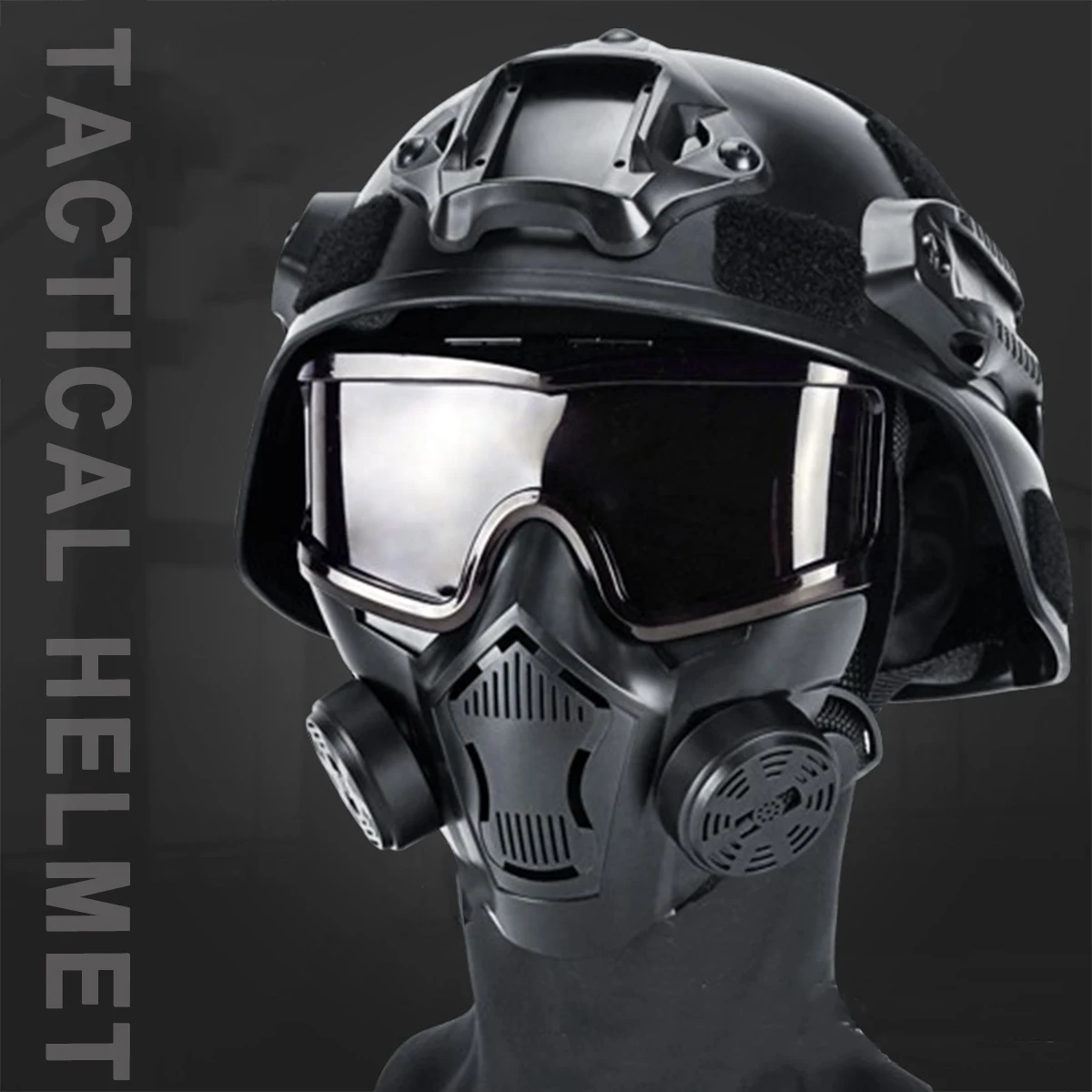

Tactical Helmet Set Children's Airsoft Wind Dust Protection All-in-One Mask CS Paintball War Game Cycling Protection Props