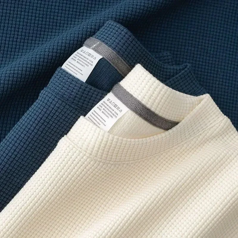 Neues Sommer-T-Shirt mit Rundhalsausschnitt und Waffelmuster für Herren, bequemes, atmungsaktives Kurzarm-Top für Freizeitkleidung