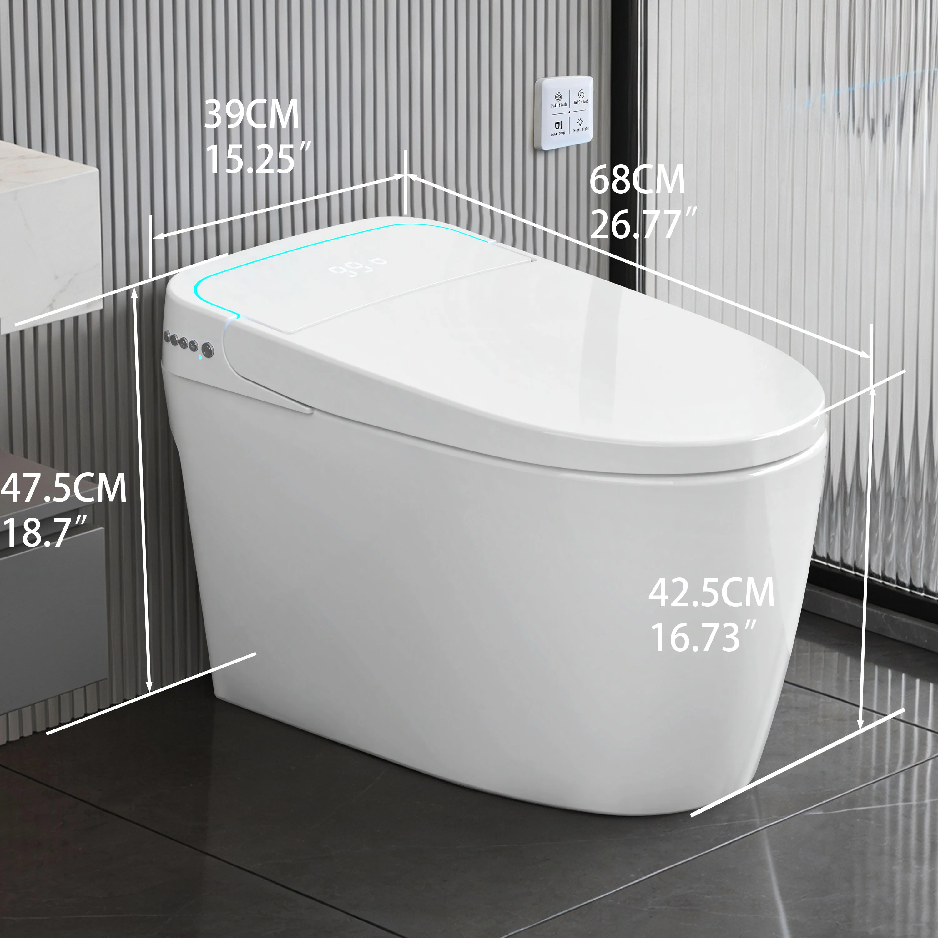 Smart Toilet with Heated Seat, Foot Sensor Auto Flush, Tankless One Piece Toilet, Night Light, LED Display