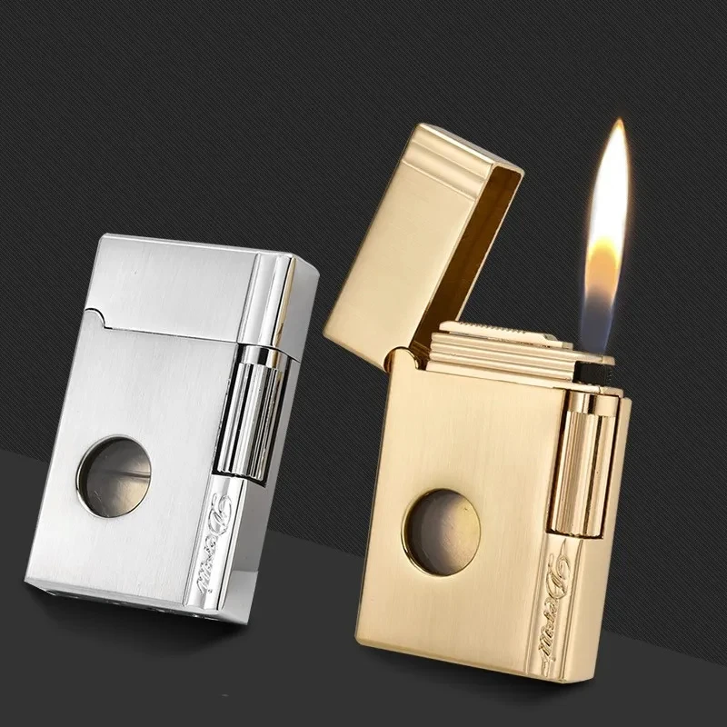 

Vintage Metal Creative Butane Gas Lighter With Transparent Window Windproof And Portable Cigar Pipe Lighter High-End Men's Gift