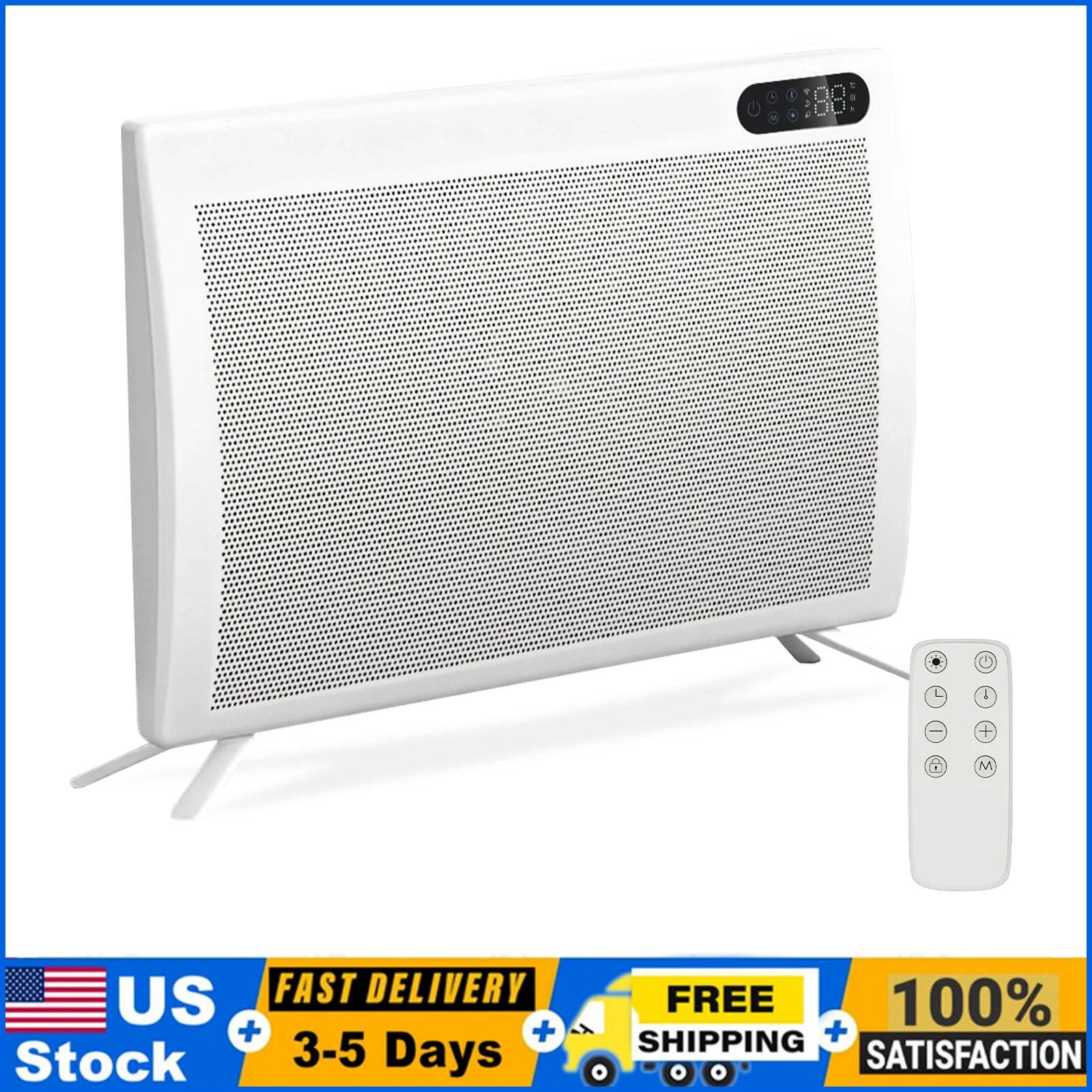 1500W Convection Panel Heater Under Desk Freestanding Wall Mountable Quiet Space Heater Energy Efficient Overheat Protection