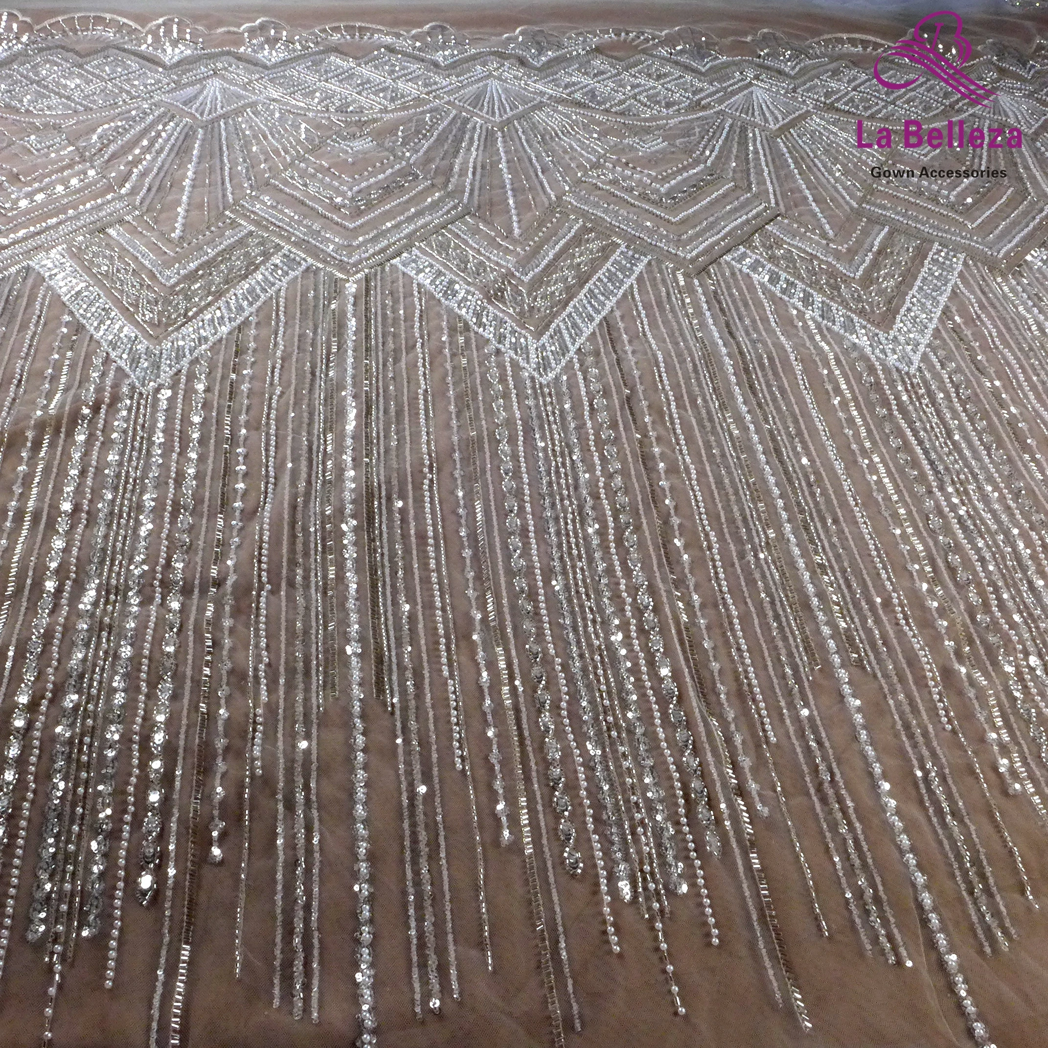 La Belleza new wedding Pink ace fabric ,silver white pearls beaded sequins lace,wonderful patterns gowns lace 1 yard