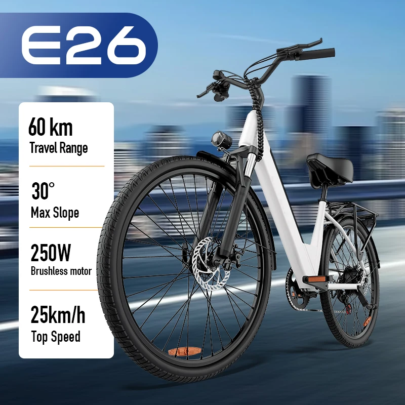 Urlife E26 750W E-Bike Commuter 26x2" banden 36V 13Ah Verwijderbaar LCD-scherm Snelheid 7-snelheden Hydraulische schijfremmen voor volwassenen
