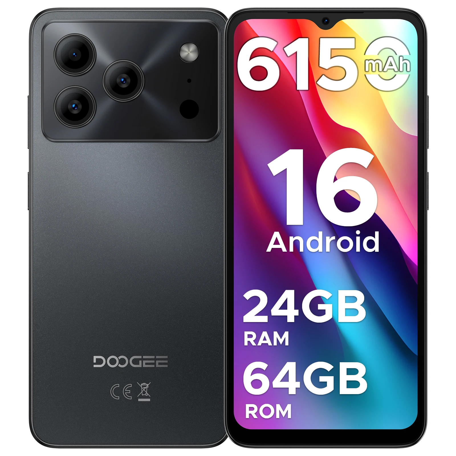 الإصدار العالمي DOOGEE Note 56 هاتف ذكي أندرويد 16 6150 مللي أمبير بطارية كبيرة 6.56 بوصة 90 هرتز عرض 24 جيجابايت 64 جيجابايت 8 ميجابكسل هاتف محمول