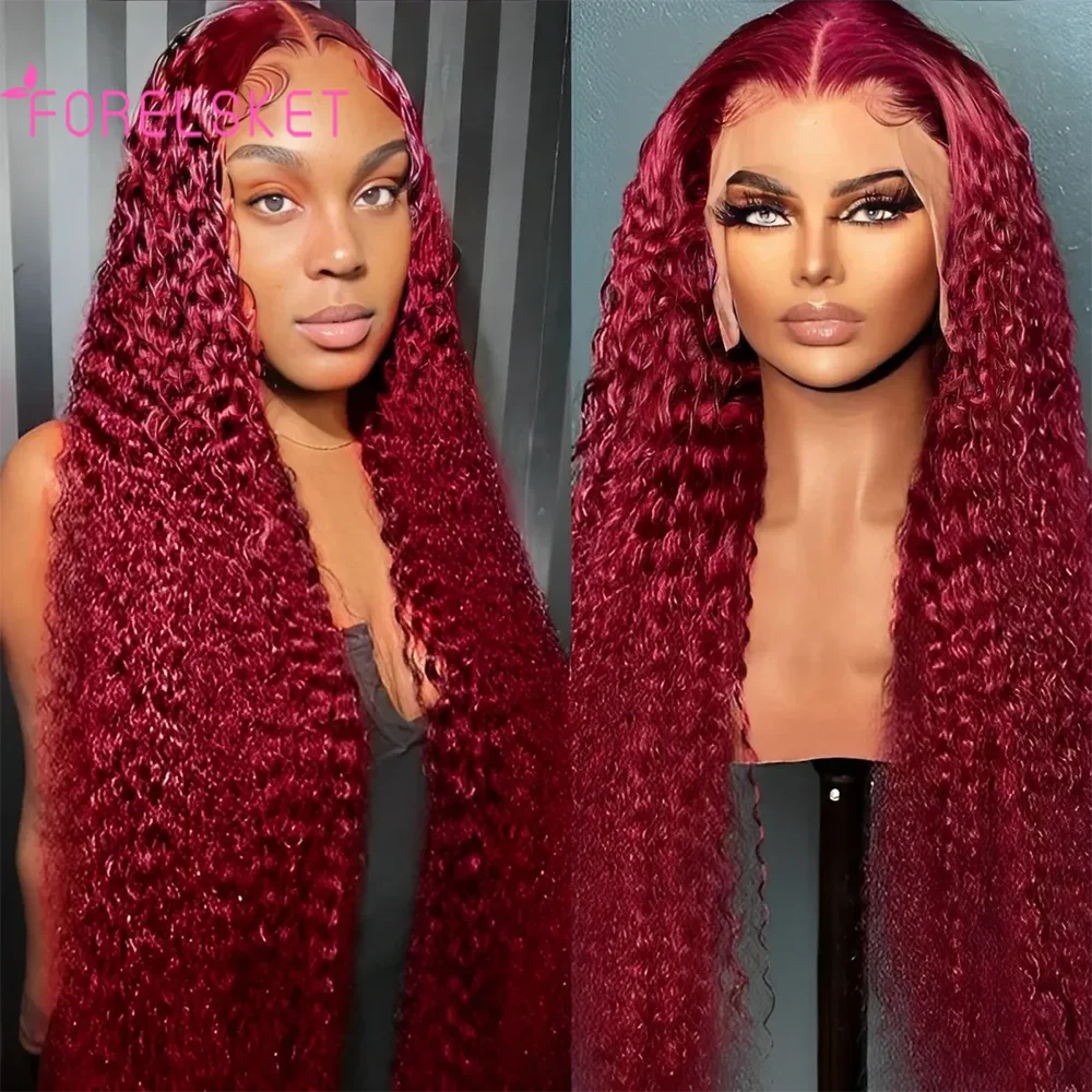 

99J 13x4 Deep Wave Wigs For Women Burgundy Color 100% Human Hair Wigs Pre Plucked Hair Brazilian Long Deep Wave Wigs FORELSKET