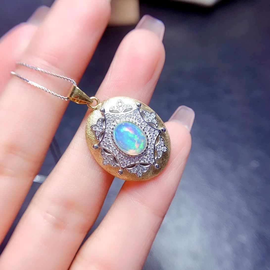 KJJEAXCMY Girls' 6x8mm Natural Opal Necklace Pendant 925 Pure Silver Plated Gold Matte Clearance Sale, Gift for Girlfriend Chris
