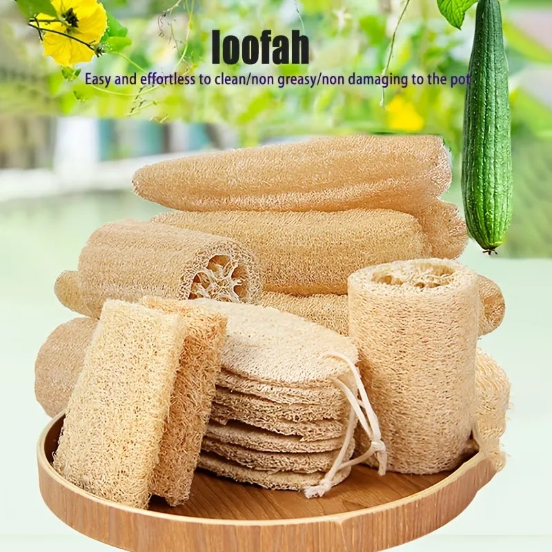 Natural Loofah Bath Scrub Back Brush, Loofah Sponge Pad and Body Sponge Brush, Deep Cleansing and Awakening The Skin, Suitable f