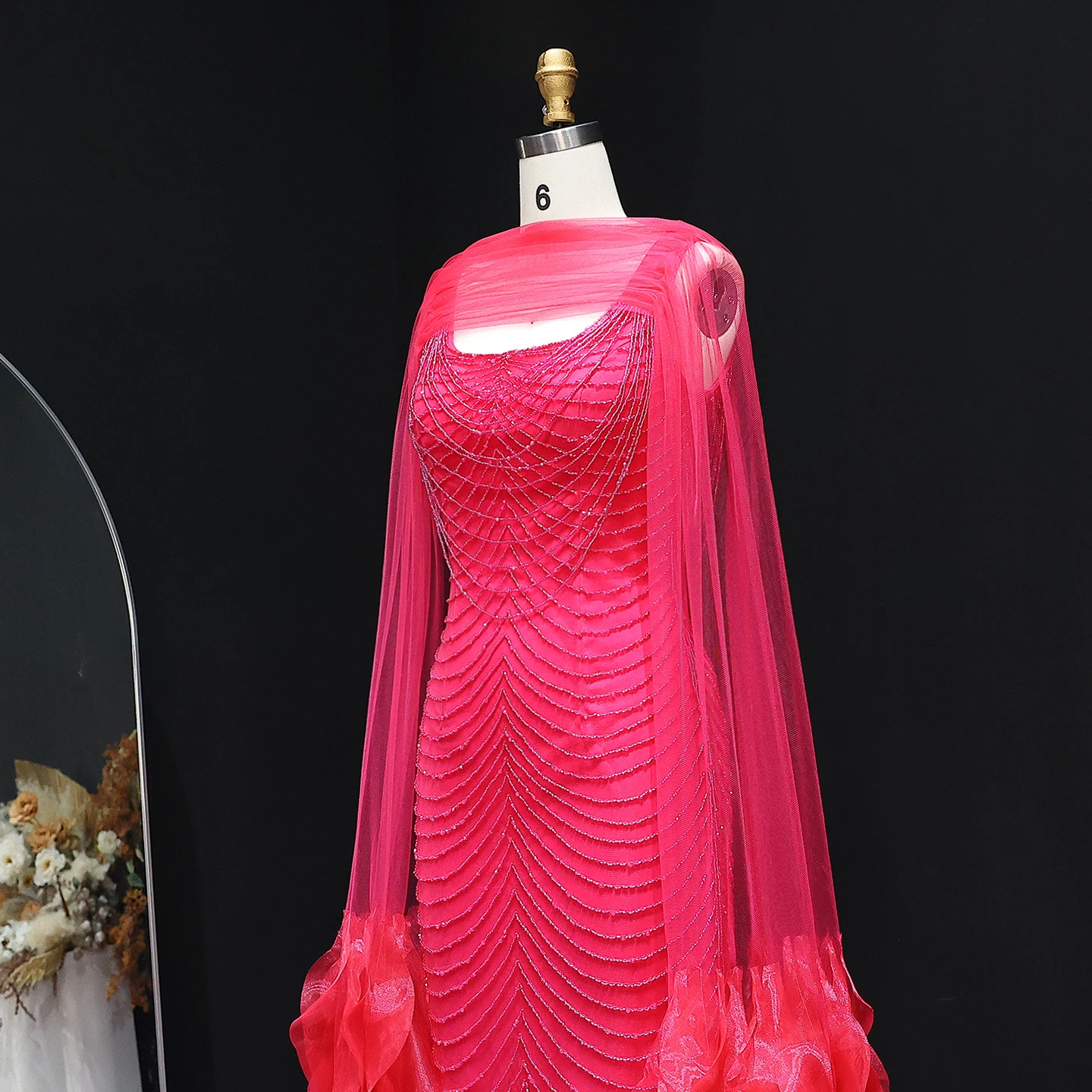 Sharon Said Luxury Beading Purple Evening Dress with Cape Sleeves for 2025 Dubai Elegant Party Gowns SS280 Customized image 4