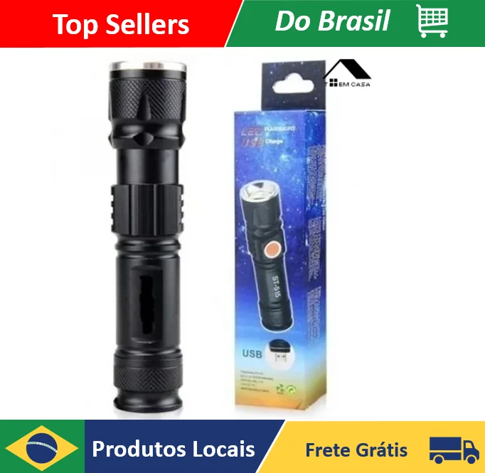 Lanterna LED Profissional Portátil T6 Recarregável por USB - Loja Toemcasa