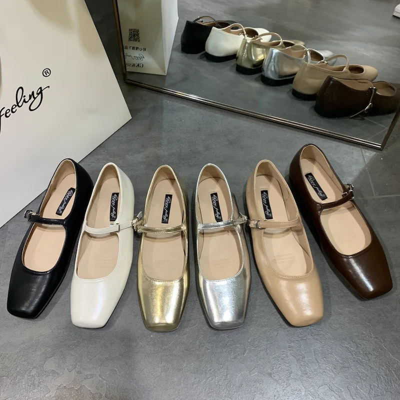 2023 Sommer neue Marke Frauen Wohnungen Mode Square Toe flache Mary Jane Schuhe weiche lässige Balletts chuhe Sling back Sho