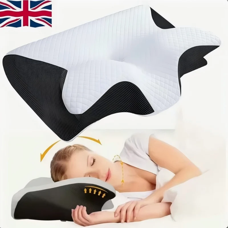 1pc Memory Foam Cervical Pillow, 2 in 1 Ergonomic Contour Orthopedic Pillow for Neck Pain, Contoured Support Pillows,Neck Pillow grey