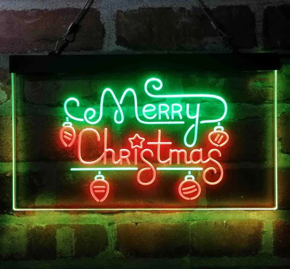 Custom Neon Sign Merry Christmas Light Dual Color LED Night Christmas Decoration Neon Light Decoration  Wall Decor Hanging Light