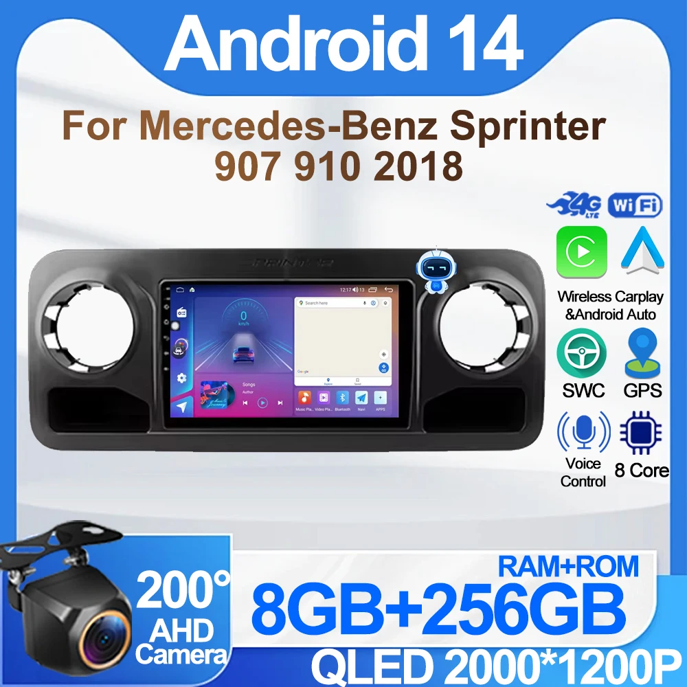 For Mercedes-Benz Sprinter 907 910 2018 Autoradio Car Radio Multimedia Player Android 11 GPS Carplay Auto 4G Video Stero