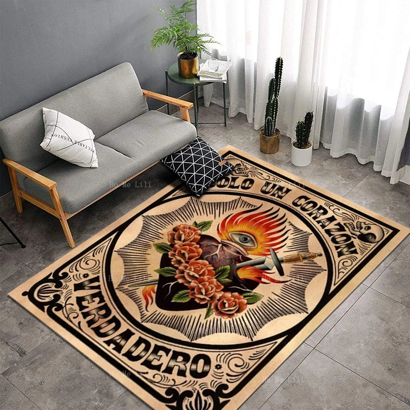 Sacred Heart Cross Thorns Flower Tattoos Old School Religious Images Flannel Carpet By Ho Me Lili For Home Floor Decor Rug