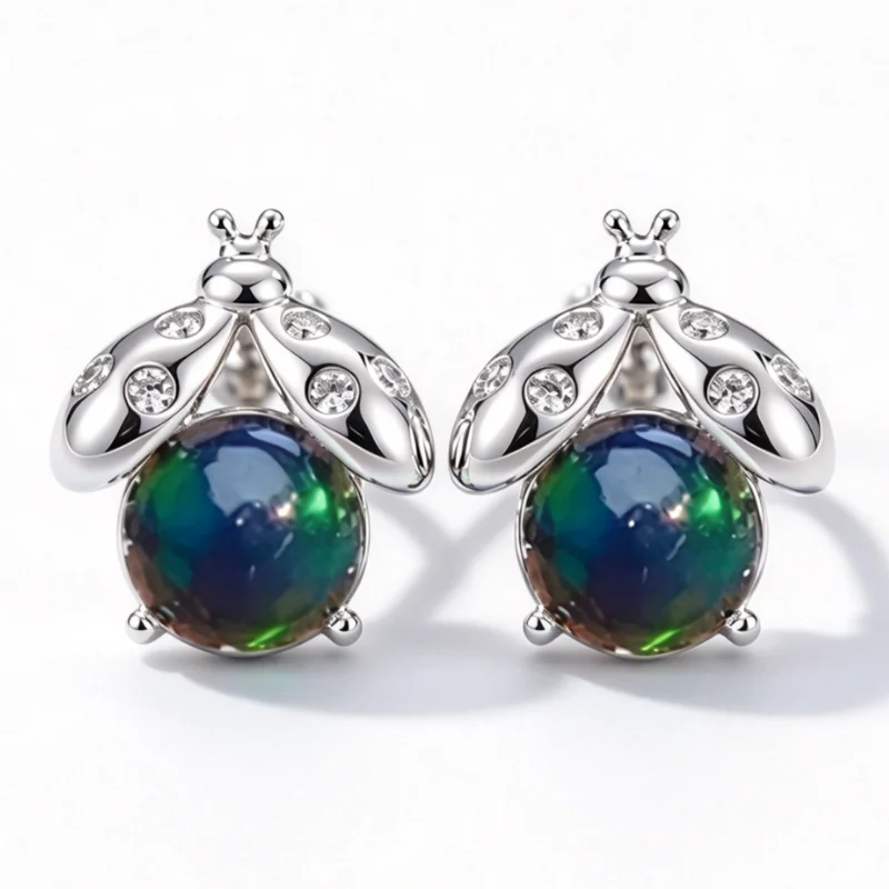1Pair 6mm Natural Opal S925 Sterling Silver Stud Earrings | Fire Color | Elegant | Thanksgiving Halloween Christmas Gifts