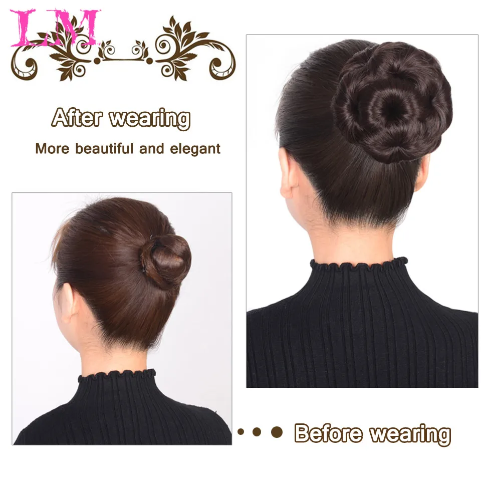 FORLISEE Synthetic High Temperature Fiber Chignon Nine Flowers Hair Women Curly Chignon Hair Bun Donut Clip In Hairpiece