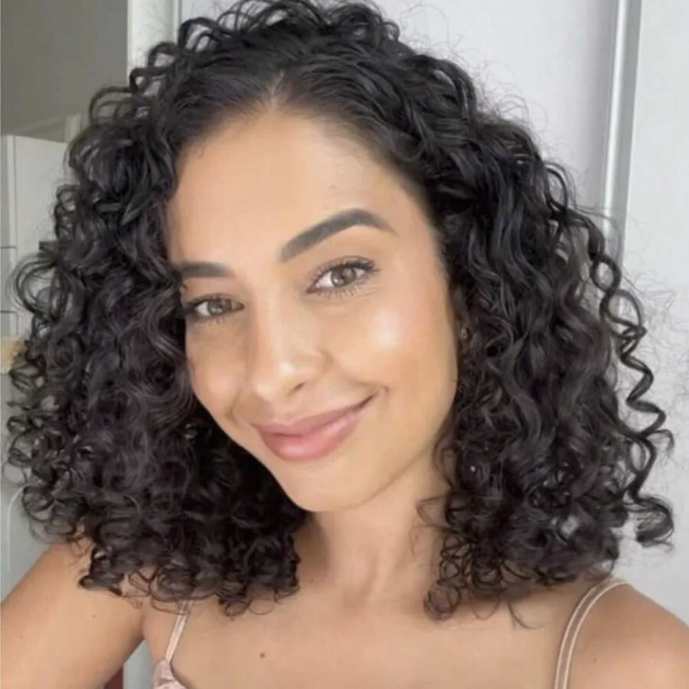 

Deep Curly Side Part Human Hair Bob Wig Curly Water Lace Front Human Hair Wigs For Women Pre Plucked Peruvian Lace Wig 180%