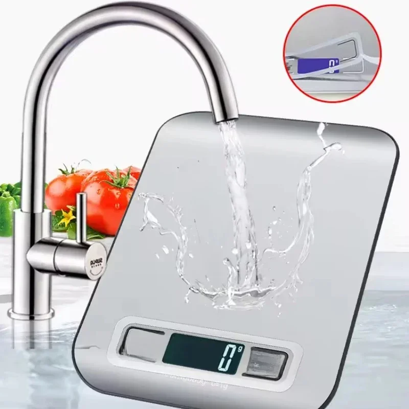 Balança de Cozinha Digital com Display LED, Painel de Aço Inoxidável, Balanças Eletrônicas, Jóias