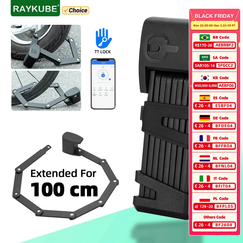 RAYKUBE الذكية بصمة قابلة للطي قفل الدراجة الصلب مقاوم للماء قفل كهربائي TT قفل APP بلوتوث فتح للدراجات النارية